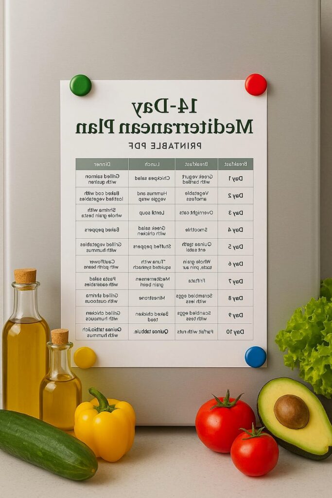 14-Day Low-Calorie Mediterranean Diet Plan (Printable)