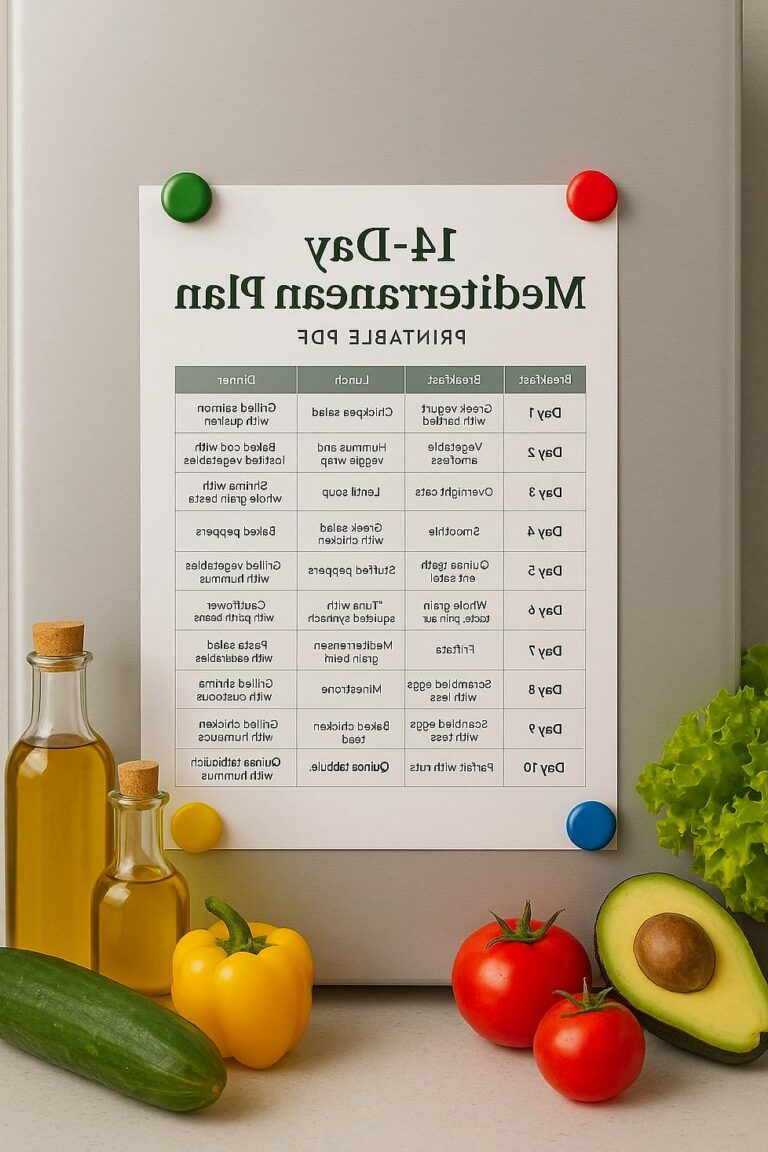 14-Day Low-Calorie Mediterranean Diet Plan (Printable)